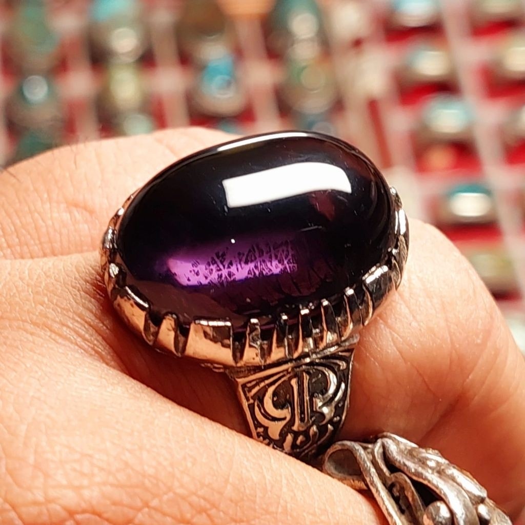 Cincin batu kecubung wulung dim 25 mm clean bersih tidak berserat permata