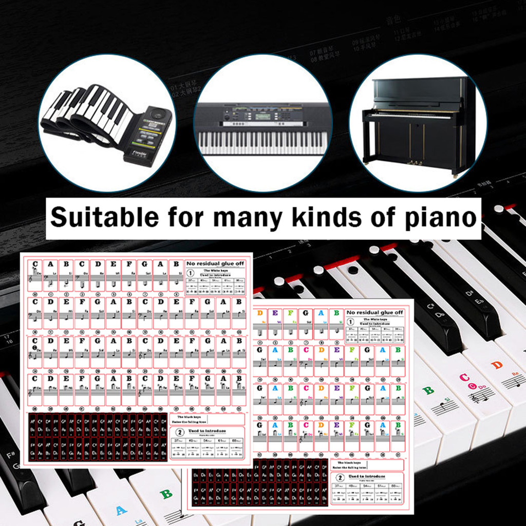 Stiker Label Tuts Piano Stiker piano 88/61/54 tuts, meningkatkan tuts piano, tidak merusak keyboard,