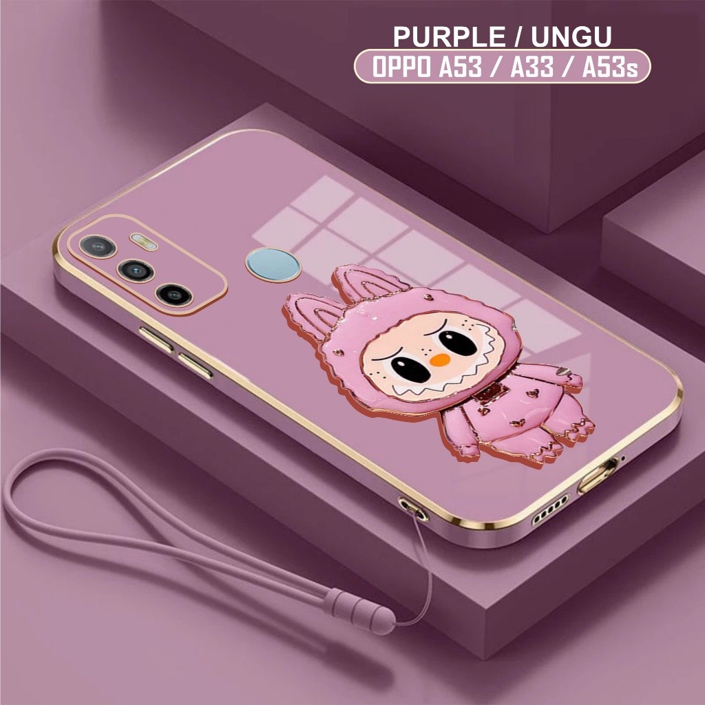 Softcase  Oppo A53 A53s A33 4G 2020 Casing Labubu Dudukan Miror Kaca Free Tali Lanyard