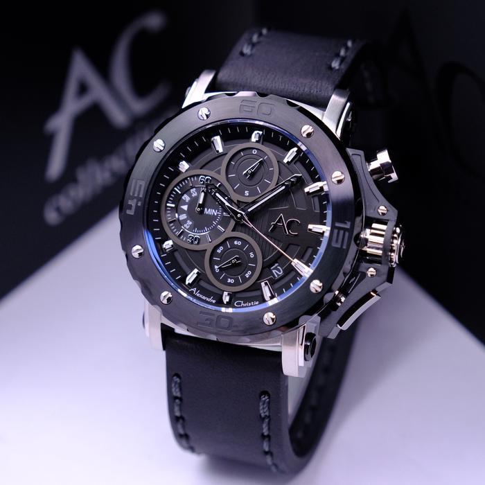 ALEXANDRE CHRISTIE AC 9205 LEATHER SILVER BLACK. GARANSI RESMI 1THN