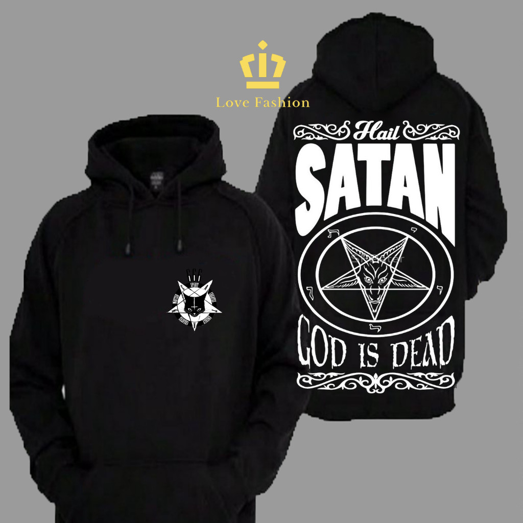 Sweater Hoodie Distro HaiL Satan God Is Dead Baphomet 666 Premium Terbaru