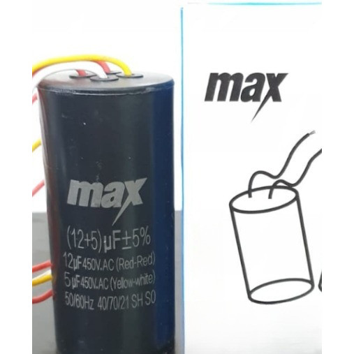 KAPASITOR NILAI 12UF + 5UF 12+5 UF  CAPASITOR MAX MESIN CUCI, MESIN AIR DUA KABEL DAYA 450V 450 VOLT