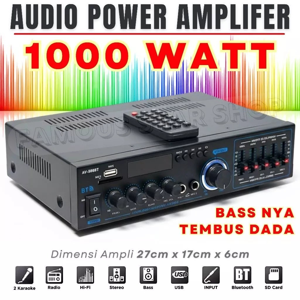 GRATIS ONGKIRFleco AV-588BT 1000W Amplifier Bluetooth Karaoke/Amplifier Daya 1000 Watt Full Bass