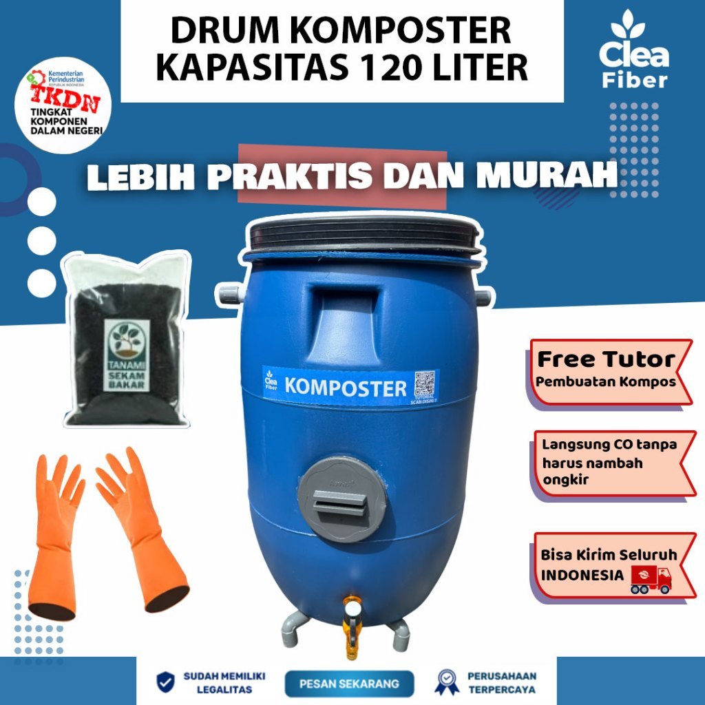 [Ready Stok] Drum 120 Liter komposter, Komposter sampah basah, komposter sampah organik, komposter k