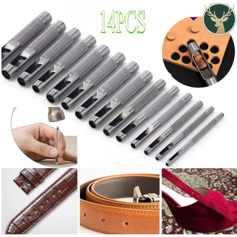 14pcs Alat Pelubang Kulit Set 1-10mm Pelubang Pembolong Kulit Sabuk Bulat Alat Pembolong Sabuk Kulit