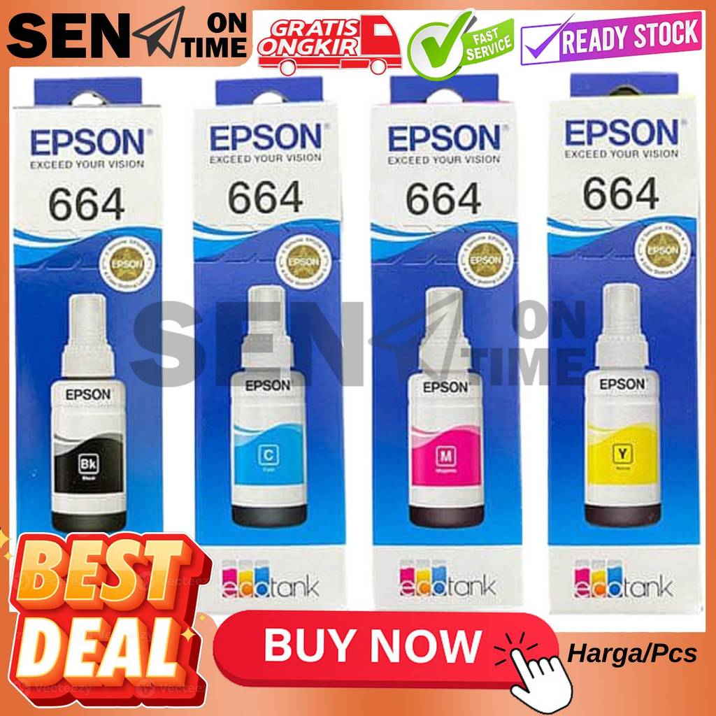 Epson 664  Original Ori Tinta Printer Refill Ink Cetak Dokumen Foto Tajam Jelas Botol Infus Anti Mam