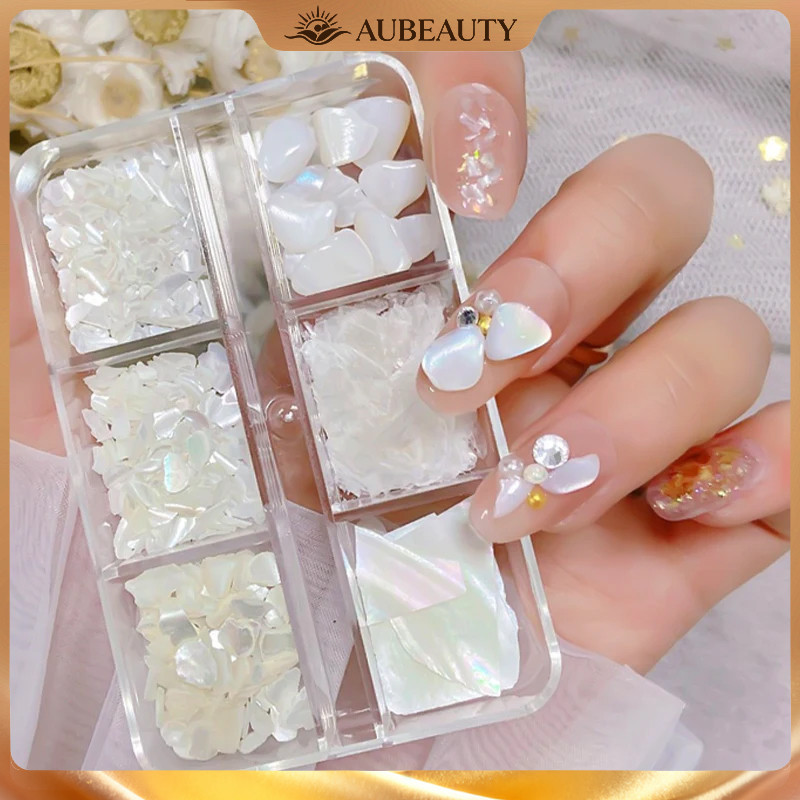 Aubeauty Tekstur Cangkang Kerang Abalon Alami 3D Tidak Beraturan Irisan Tipis Palet Hiasan Seni Kuku