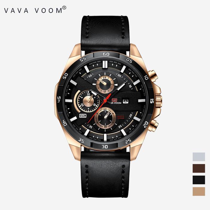 Jam Tangan Pria VAVA VOOM 216 Original Kronograf Kalender Analog hadiah watches - Hitam Emas
