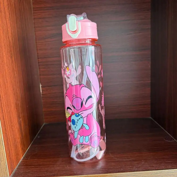 Anime Cartoon Cute Stitch Transparent Water Cup, Portable Straw Cup, Uni Large Capacity Water Cup