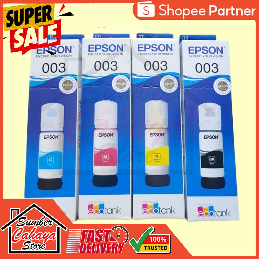 Epson 003 Tinta Bk CMY Original Refil Ink C M Y K Tipe Printer Perinter L1110 L3110 L3150 L5190 L310