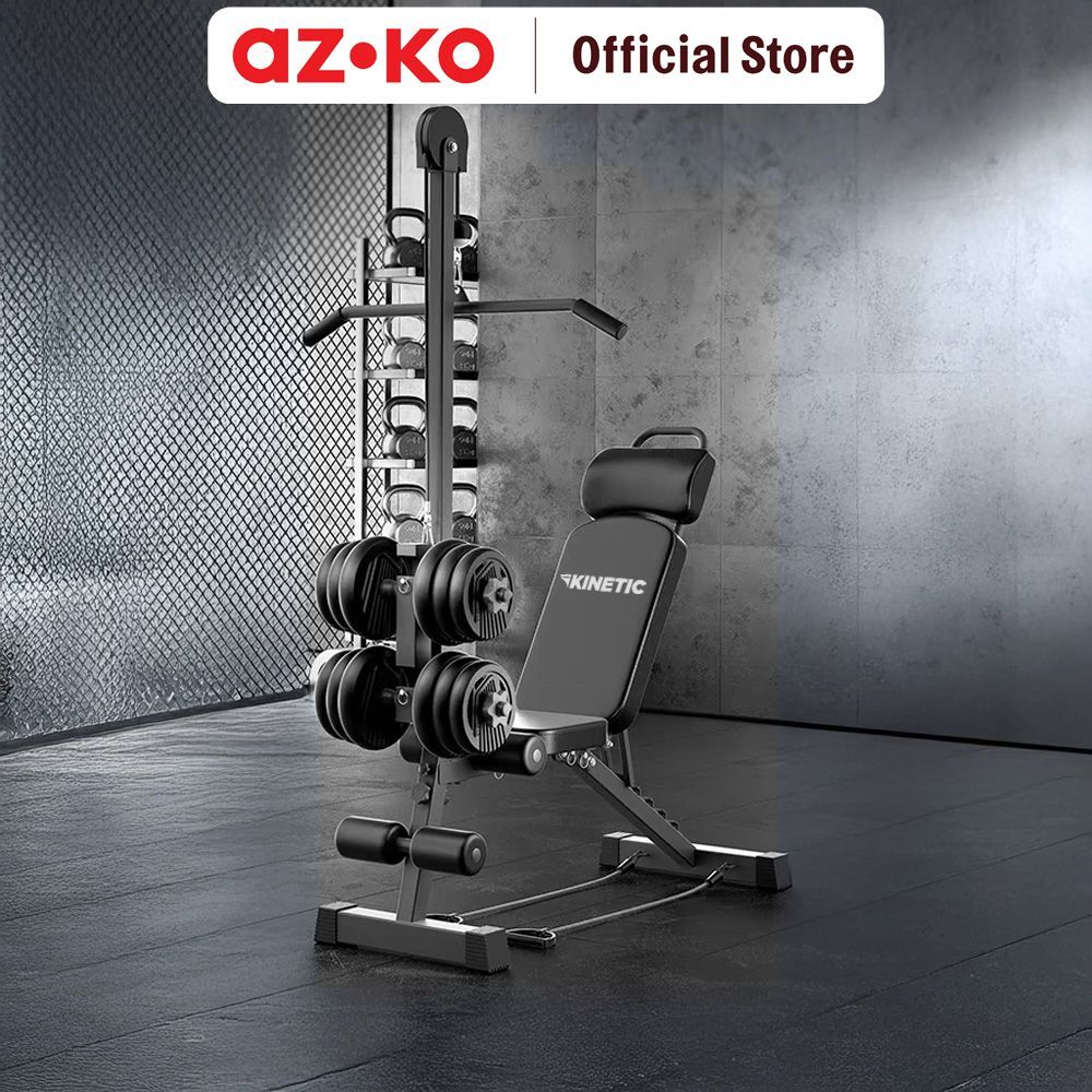 AZKO Kinetic Multifunction Bench Dengan Pulley - Hitam Bench Press Kursi Gym Alat Fitness Rumah Adju