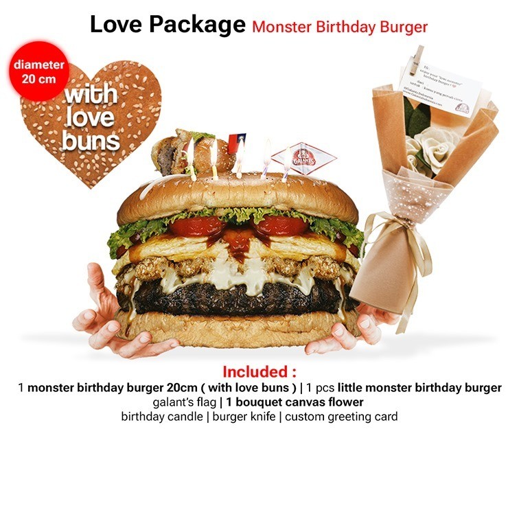 Love Monster Birthday Burger 20cm (Birthday Cake Aesthetic)