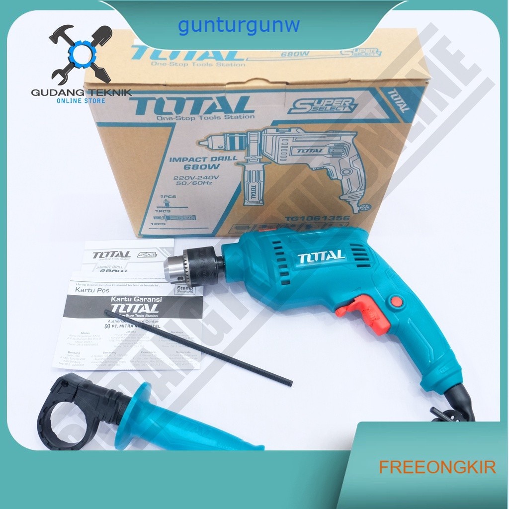 Mesin Bor Tangan 13mm TOTAL TG1061356 / Impact Drill TG 1061356 - Bor Tembok Beton Kayu TOTAL