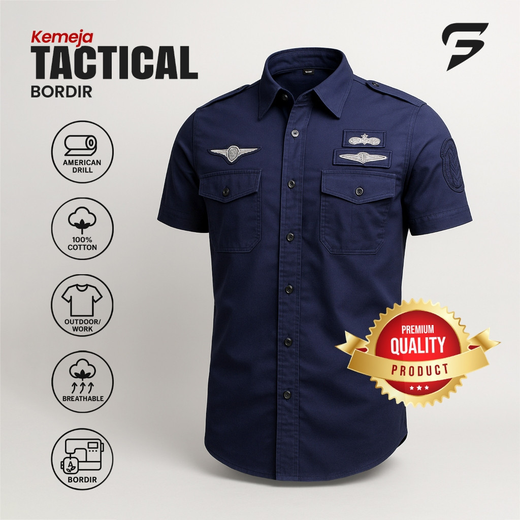 HERBERTSHOP Kemeja Tactical Pria Paspampres / Kemeja Pilot / Kemeja Tactical Bordir / Kemeja Tactica