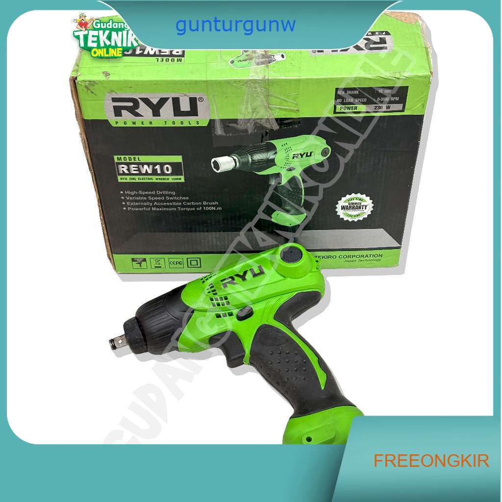 Impact Wrench LISTRIK RYU REW10 10mm 230Watt / Alat Pembuka Buka Mur Baut Mesin Bor Impek Electric I