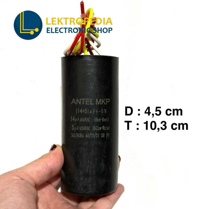Kapasitor AC 14+5uf ANTEL MKP 450v Bulat Soket uf mikro 14 + / 5 uf 3 kaki mikro Capacitor aluminium