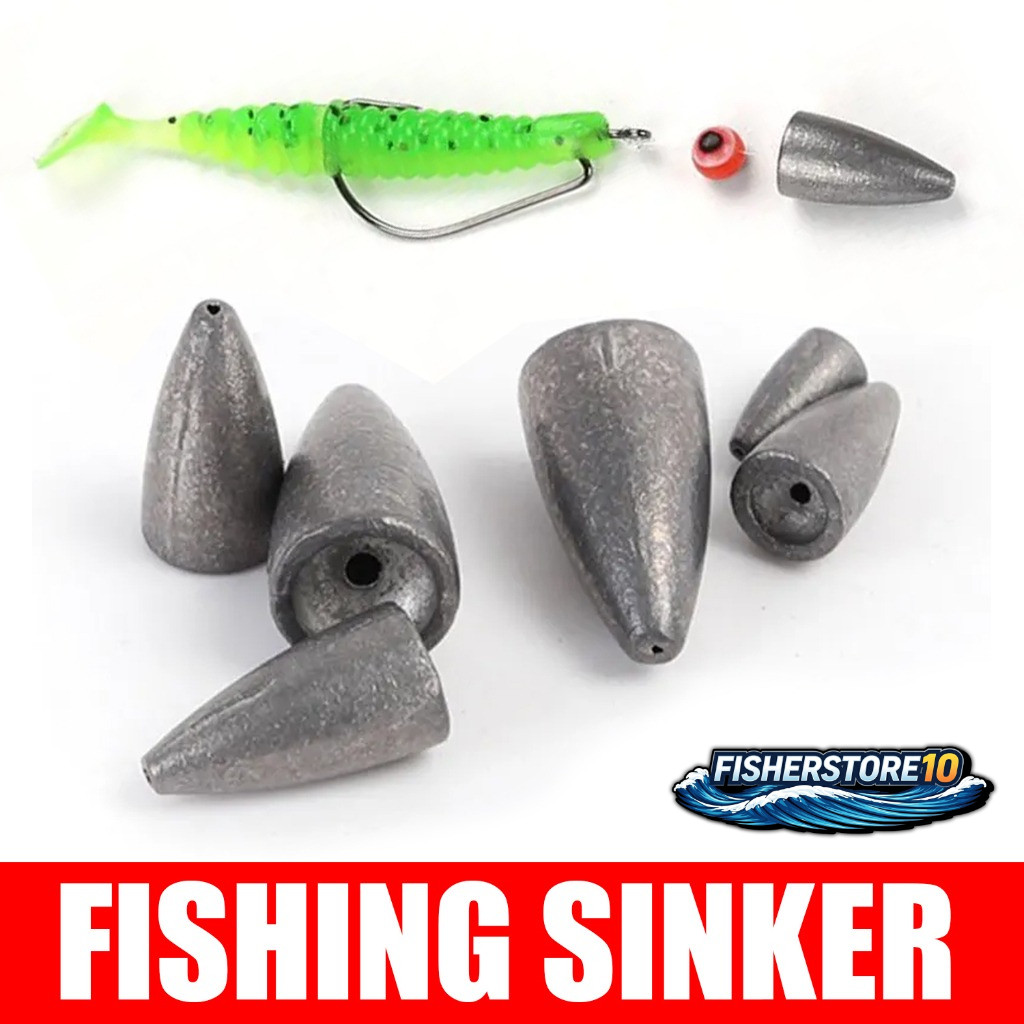 FISHER STORE Timah Pemberat Kerucut Sinker Umpan Pancing Carolina Rig Softlure Ajing Rayap Paddle Cu