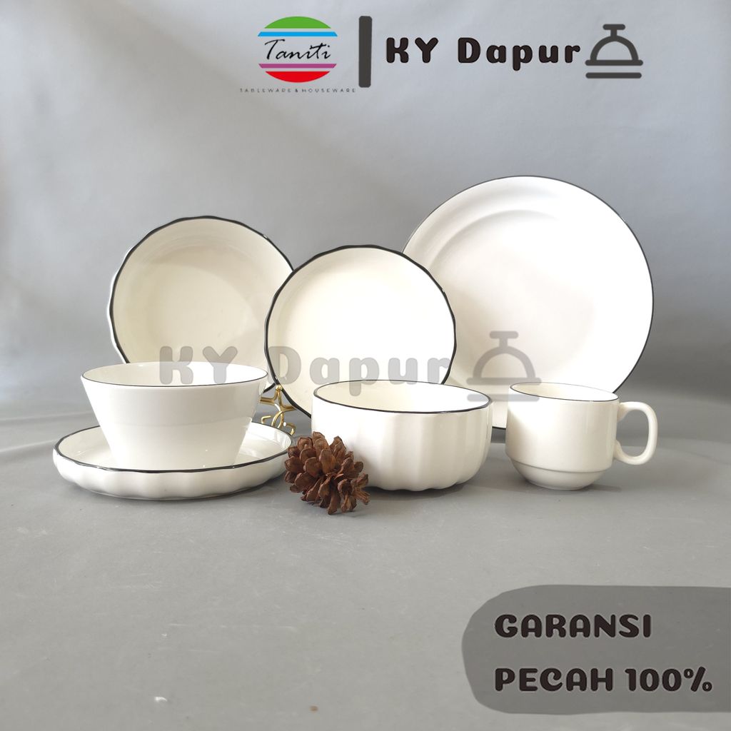 TANITI Piring Mangkok Keramik Set Putih Gourd Piring Mangkok Set Bulat Cantik Polos Murah