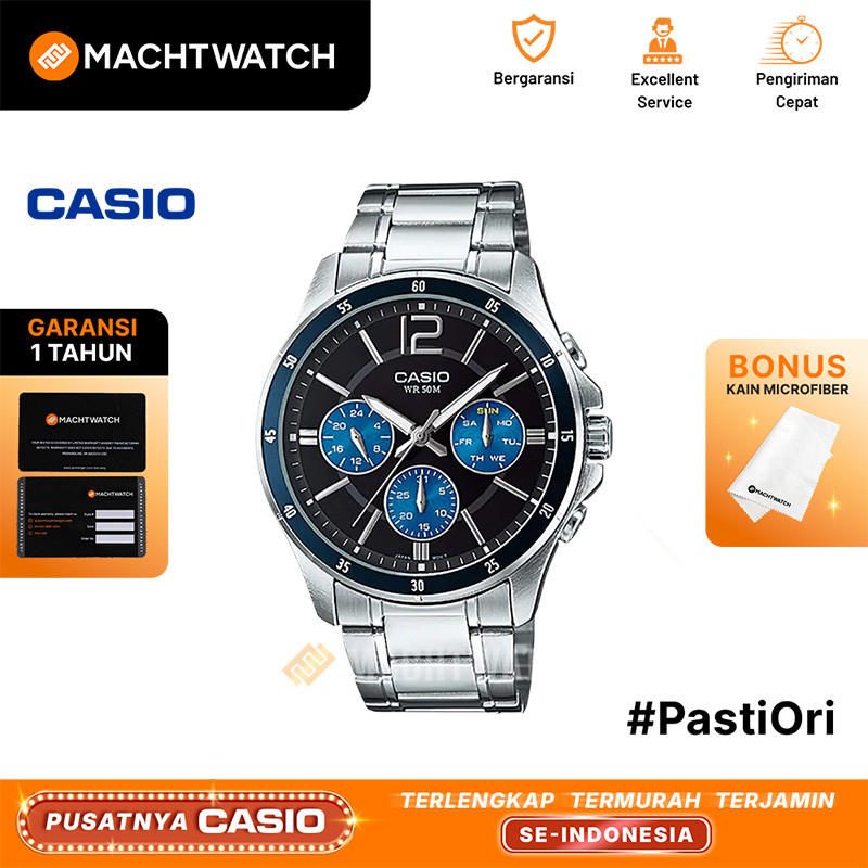 Jam Tangan Pria Casio General MTP-1374D-2AVDF MTP1374 MTP-1374D Enticer Black Dial Stainless Steel B