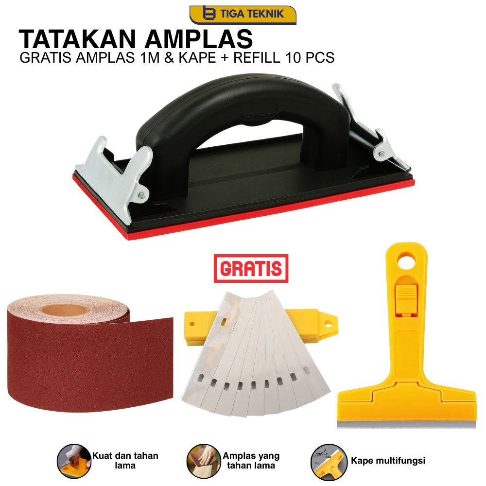 GAGANG AMPLAS + AMPLAS 1M + KAPE PEMBERSIH + ISI KAPE 10PCS PAKET PERONTOK CAT COCOK UNTUK AMPLAS TE