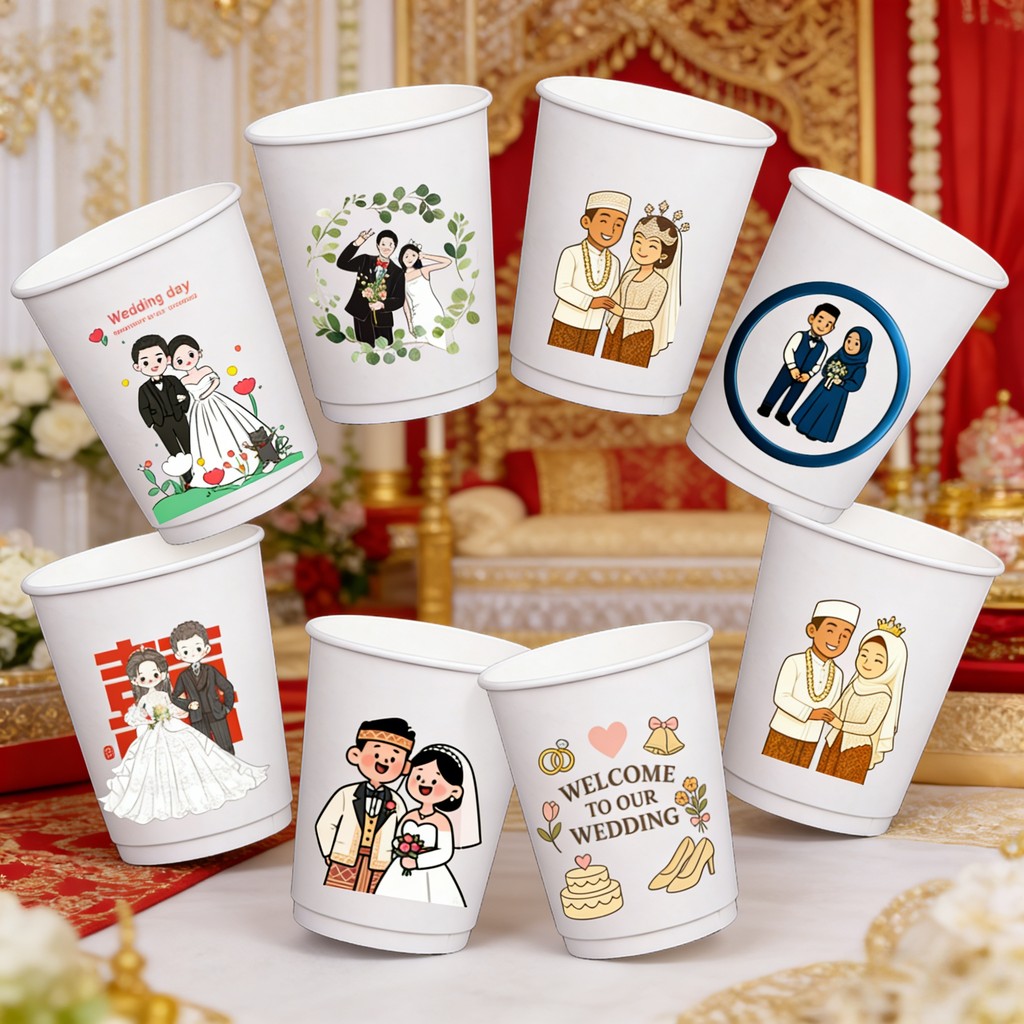Seri Pernikahan Wedding Paper Cup Double Wall Putih 8oz 12oz 16oz 22oz  | Wedding | Paper Cup Food G
