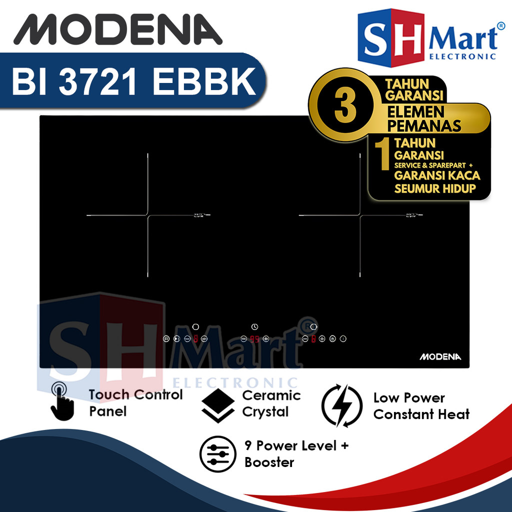 Modena Built In Induction Hob BI3721EBBK Kompor Tanam 2 Tungku Modena Garansi Resmi (MEDAN)