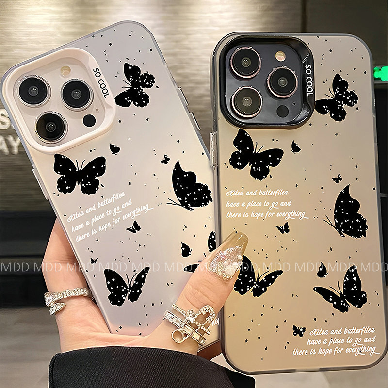 Exquisite Black Butterfly Casing HP Untuk OPPO Find X8 X5 Pro 5G A1K A9 A5 2020 A5S A7 A12 A11K A3S 