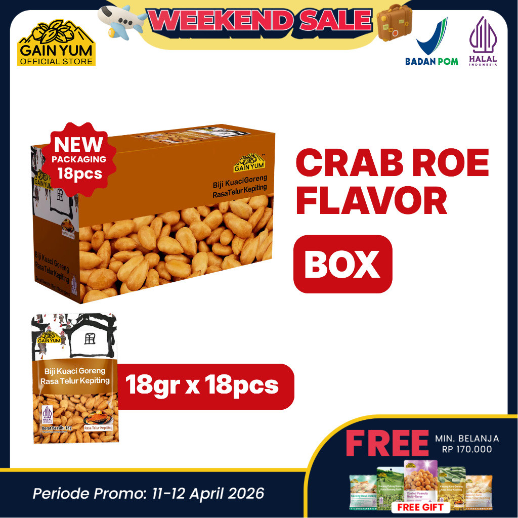 Gain Yum - Kuaci Kupas Rasa Telur Kepiting BOX 18g X 18pcs