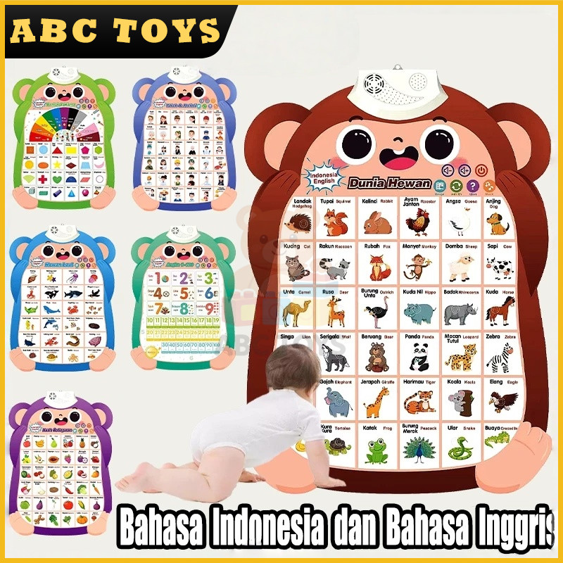 ABC TOYS Poster Dinding Gantung Anak Bunyi Suara Poster Edukasi Suara 2 Bahasa - Bahasa Inggris dan 