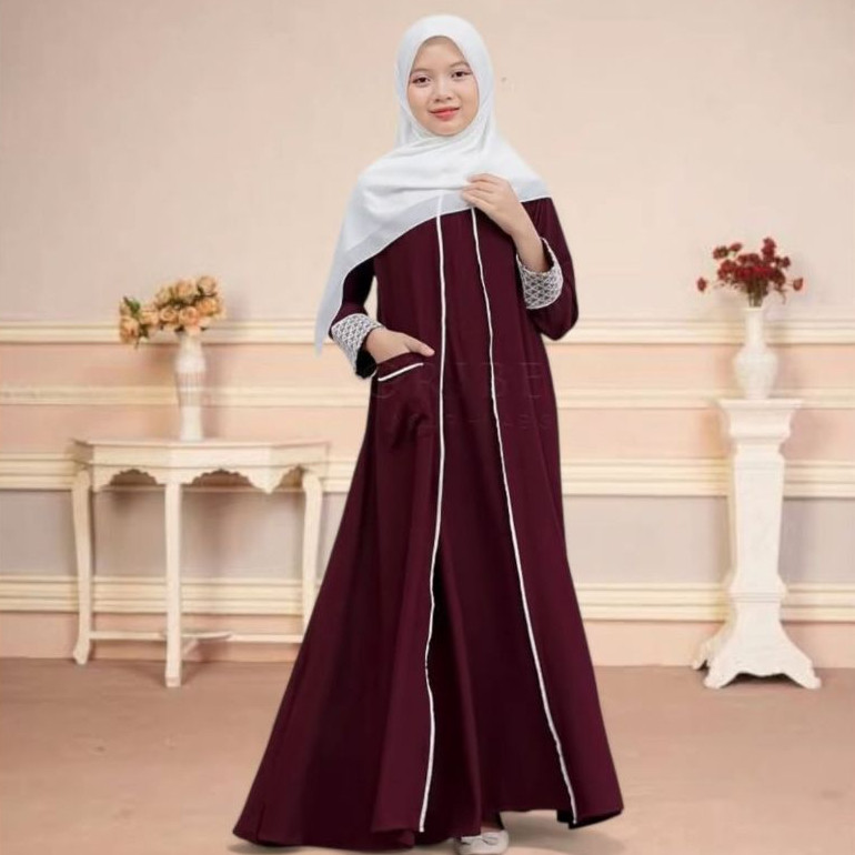 MACIAS_ Sada Kids Abaya Gamis Anak 10-17 Tahun Gamis Muslim Tanggung Perempuan  Remaja Lebaran Terba