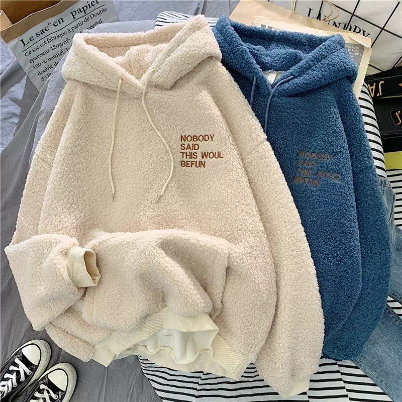 [Beruang kutub] Sweater tebal bulu domba wanita sweater pullover bulu domba longgar gaya Amerika