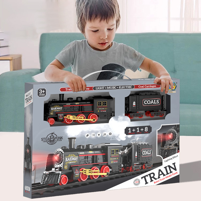 Kereta Api Mainan Rel Panjang Anak Kereta Asap Laki Laki Kereta Api Elektrik Klasik Edukasi Rel