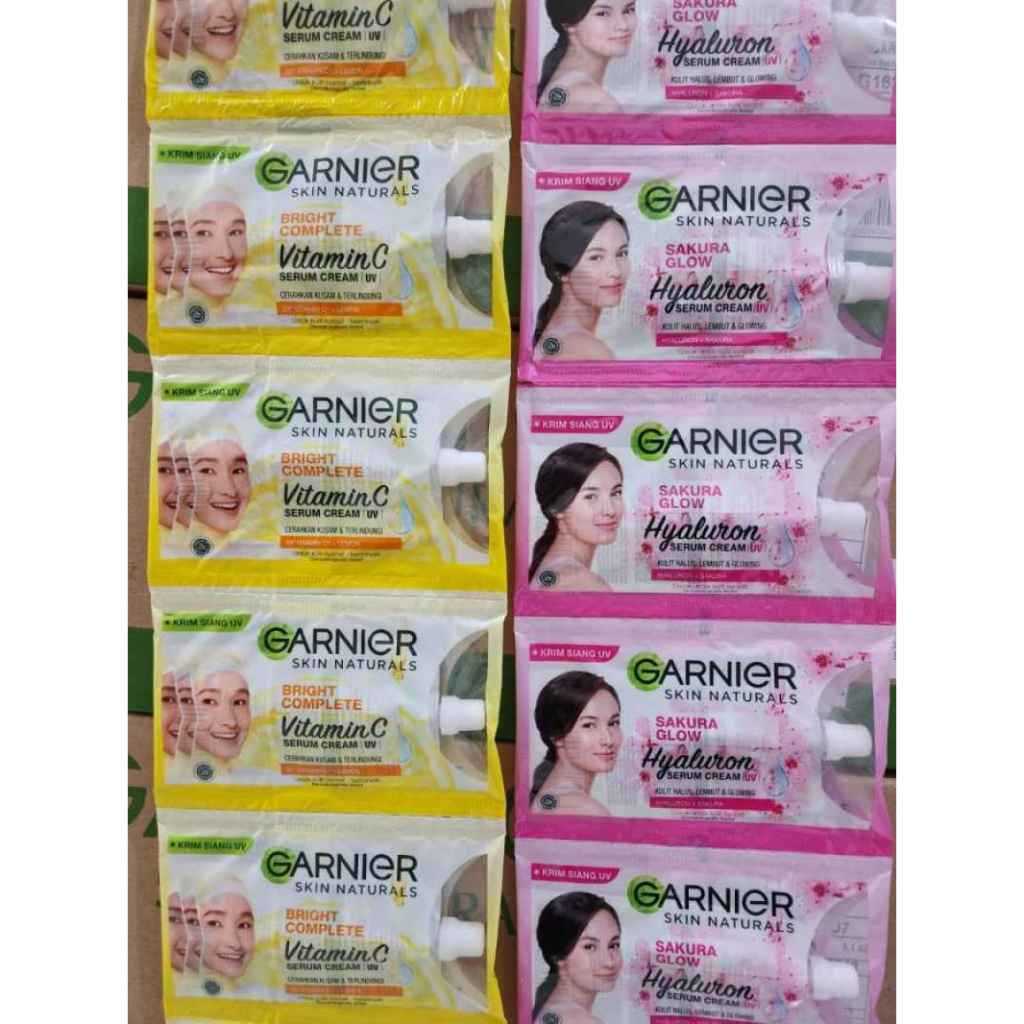 ( 1 renteng isi 12 ) Garnier Serum Cream UV Sachet Krim Wajah Garnier 7ml rencengan