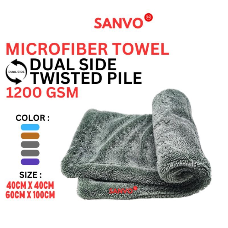 Sanvo Kain Lap Microfiber TWISTED PILE 1200GSM / Microfiber Drying Towel 1200 GSM 2 SIDE