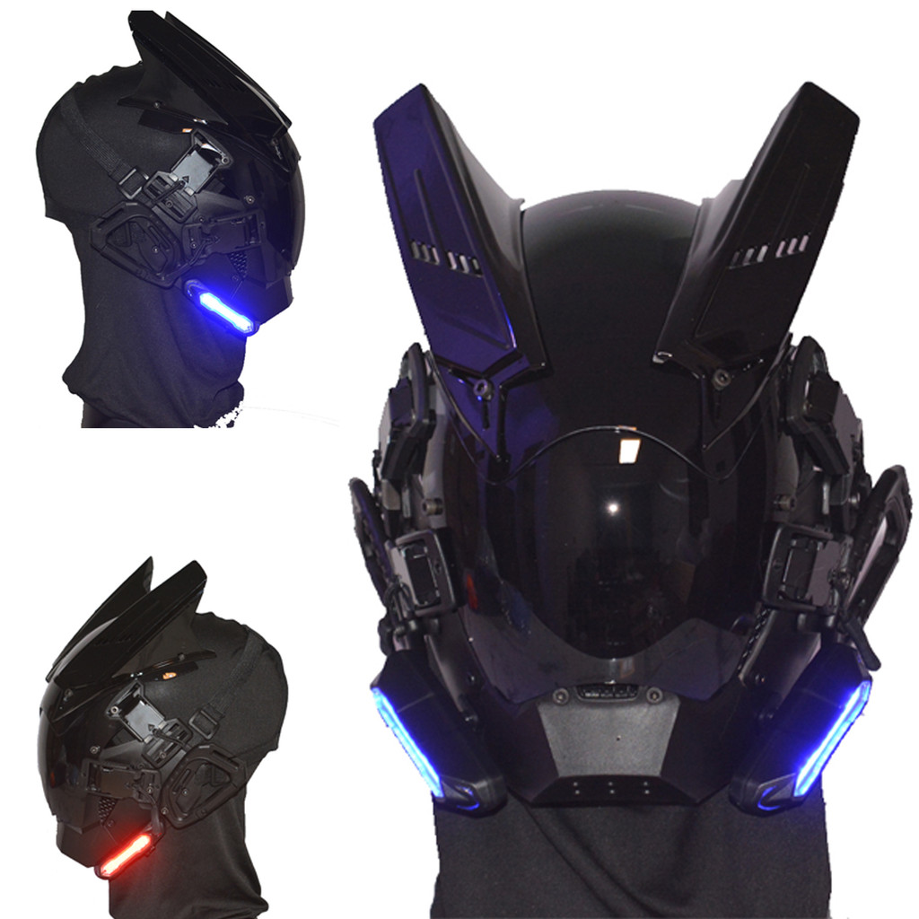 Cyberpunk Mask Cosplay Mask Sci-fi Gear Black Samurai Wars Kamen Rider Masks Halloween Fit Party Coo