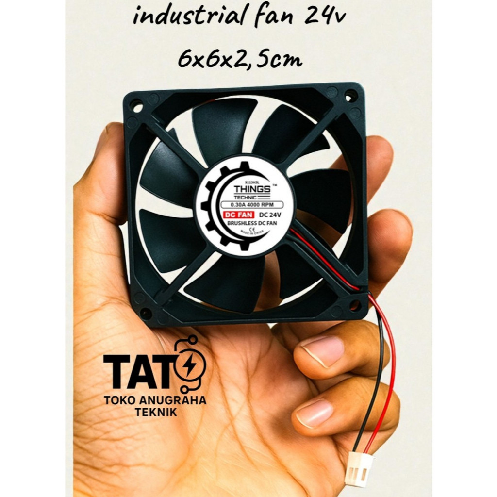 PREMIUM Fan Industri Kipas DC 24V / 12V 6x6cm Tebal 2.5cm – High Speed Brushless Cooling Fan