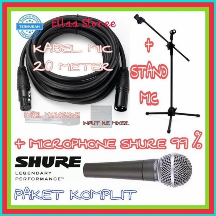 Paket 1 Mic Kabel SHURE / 20 Meter Kabel Mic Canon To Canon / 1 Stand