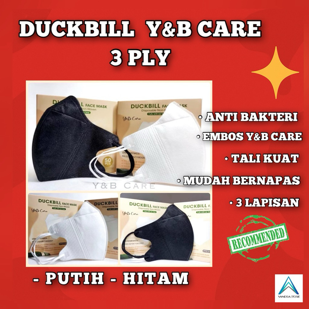 SMG Masker Duckbill Y&B Care 3 Ply Tebal Isi 50 PCS - Ada Embos, Tali Kuat