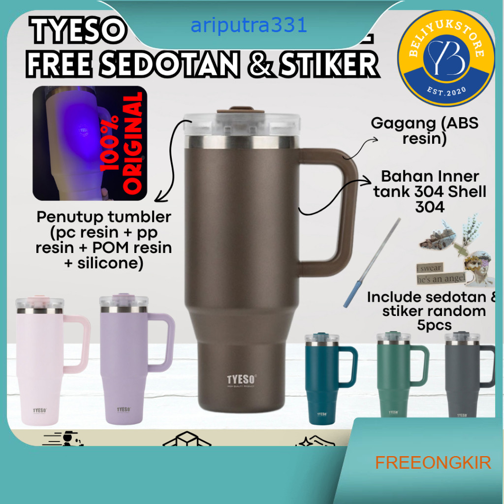 Tumbler Tyeso Stainless Dengan Gagang 900ML FREE STICKER / Tyeso Tumbler Original Gagang 900ML / Tum