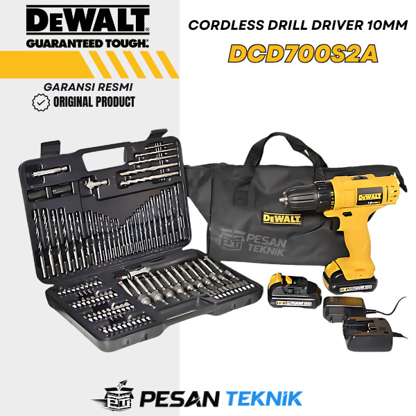 Mesin Bor Baterai Cordless Drill Driver With 109Pcs Drill Bit Kit Set DEWALT  DCD700 DCD700S2A
