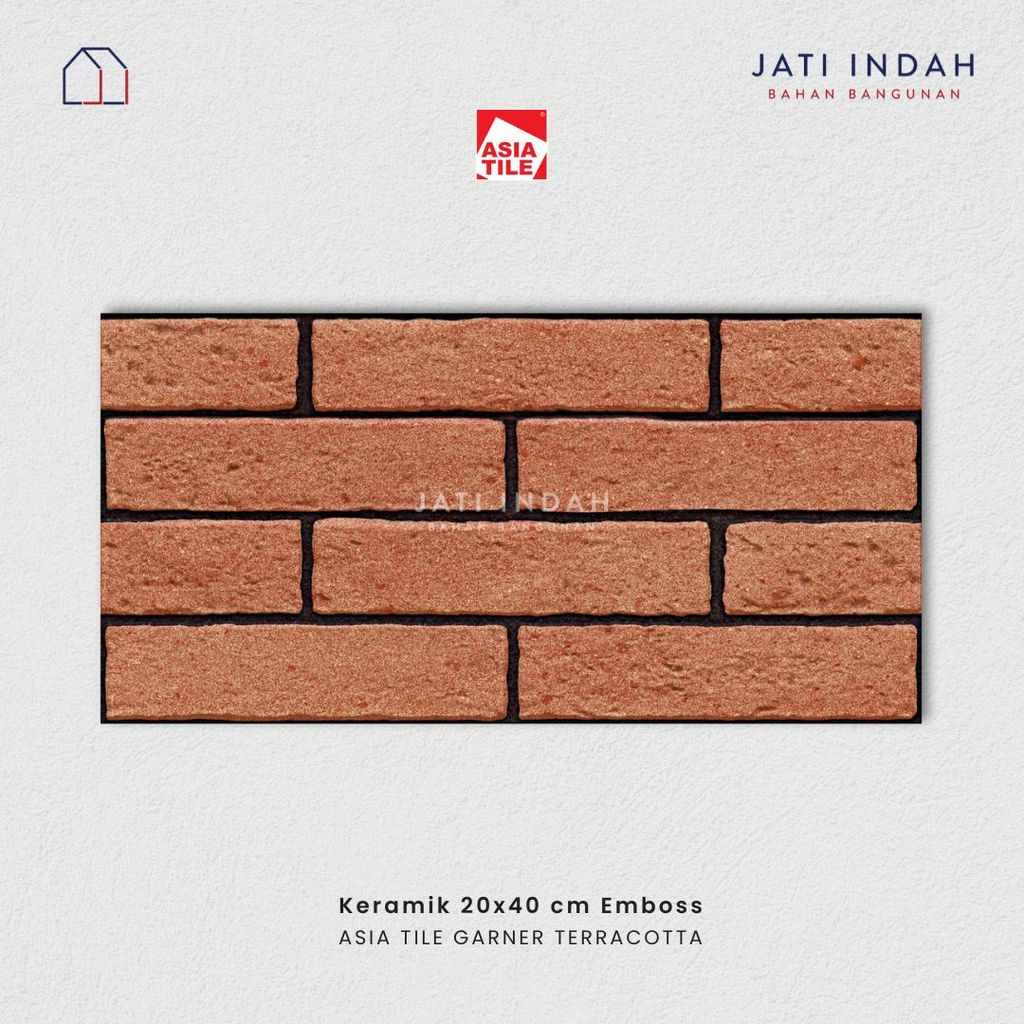 Keramik 20x40 cm Dinding Motif Bata Merah Emboss ASIA TILE GARNER TERRACOTTA