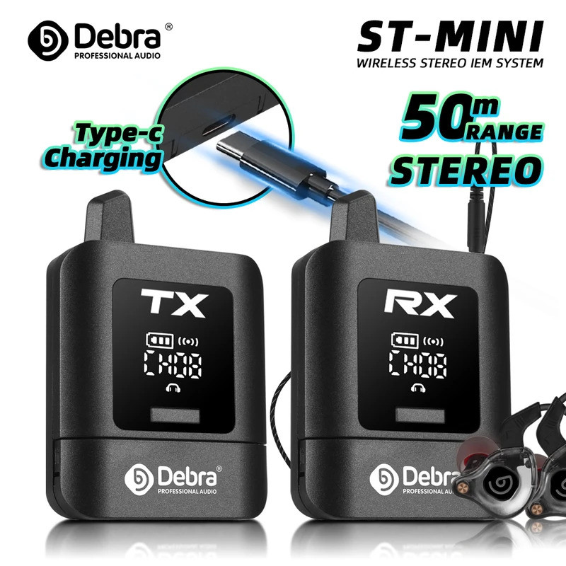 Debra Audio Stereo UHF IEM Wireless In-Ear Monitor System Protable Rechargeable for Music Audio Moni