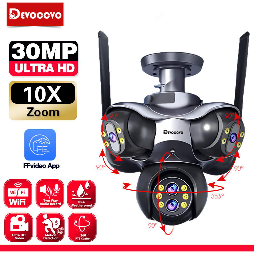 CCTV Video Surveillance 10x Zoom 30MP Wifi Panoramic Security Camera Outdoor 6 Lens 5 Screens Auto T