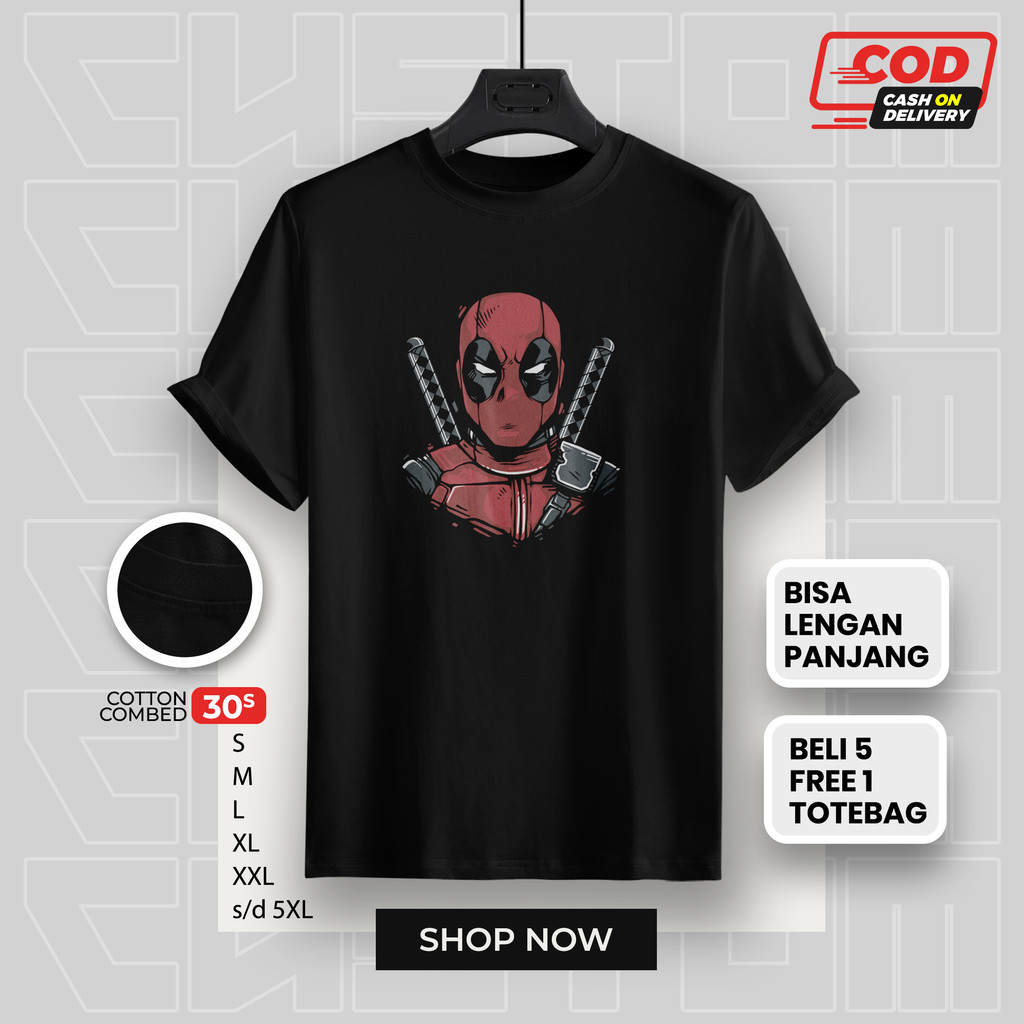 Kaos DEADPOOL Baju Distro Film Superhero Marvel Combed 30s Lucu Big Size Pria Wanita