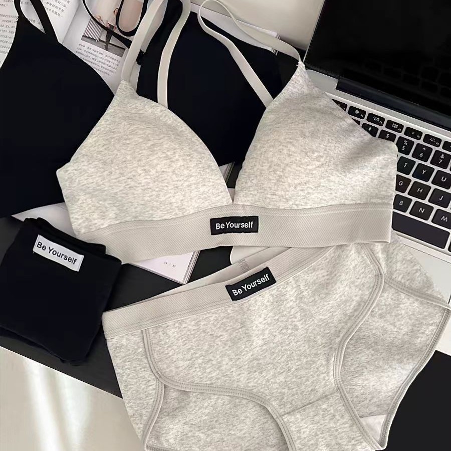 Set bra French bra tanpa kawat model segitiga untuk payudara berukuran besar