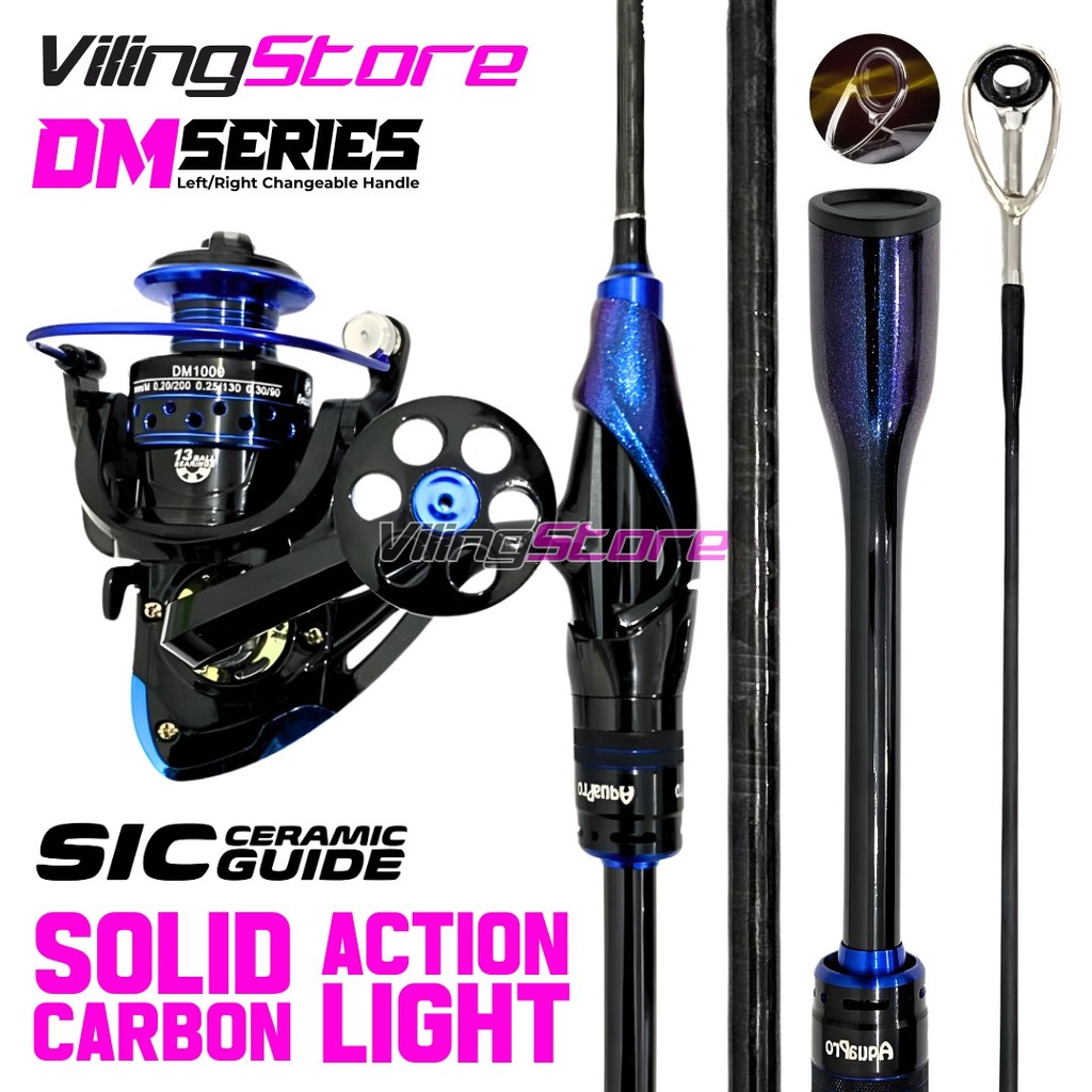 1 Set paket Alat Pancing Lengkap Joran Solid Carbon Action Light dengan Reel Spining Metal Spool