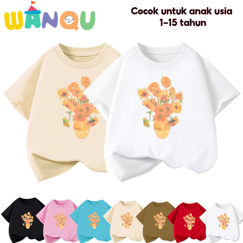 WANQU.Kaos Anak Perempuan 1-15 Tahun import imut-imut 100% Cotton Bunga bunga matahari kuning l Kore