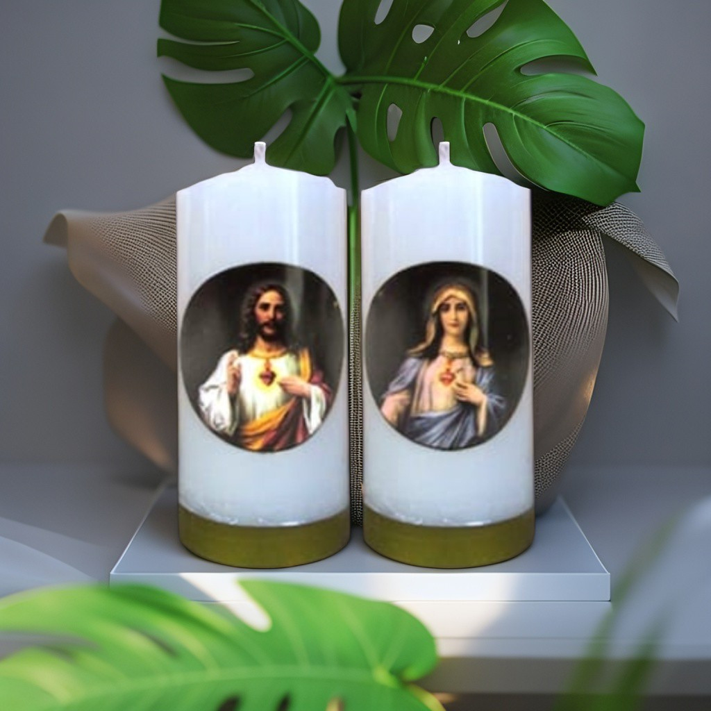 TERMURAH  LILIN DOA YESUS-MARIA (NYALA 40 JAM) / SEPASANG LILIN DOA / LILIN ALTAR / LILIN ROHANI KAT