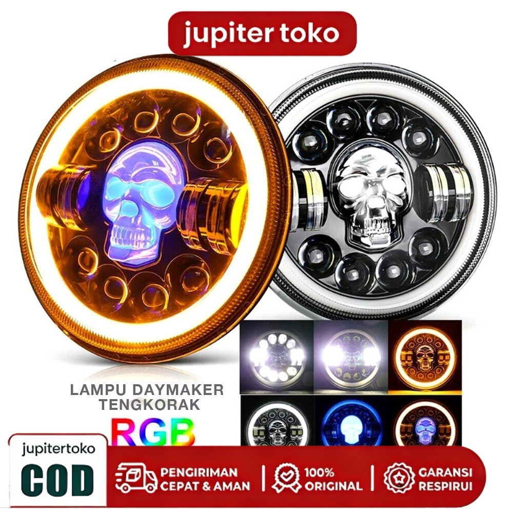 [COD]Lampu Tembak Daymaker Tengkorak 7 Inch LED Bulat Lampu Tembak Tengkorak 40 Watt  Lampu Daymaker