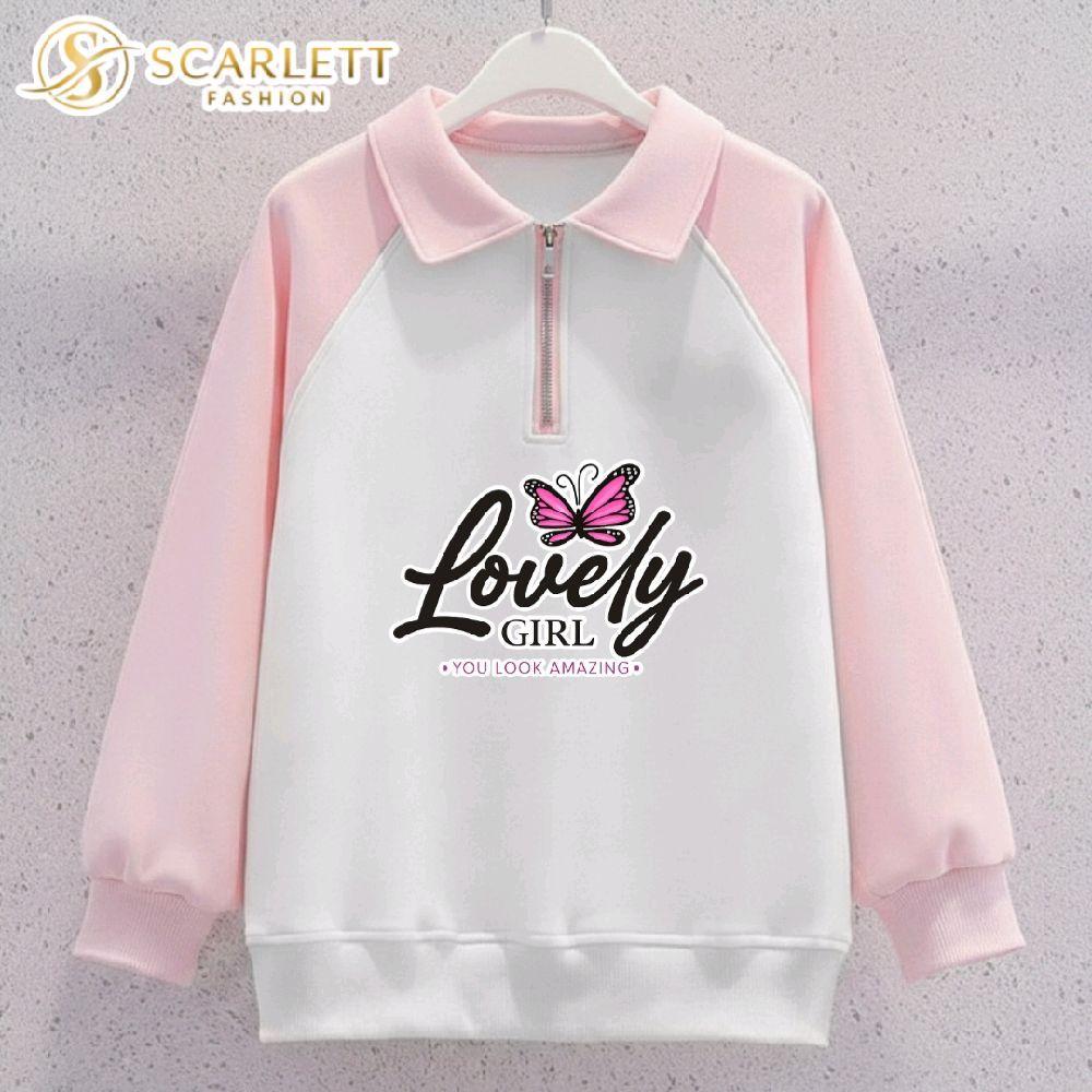 Scarlett Fashion Sweater Half Zip Anak Perempuan Usia 1-18 Tahun Motif Lovely Girl Kombinasi Warna P